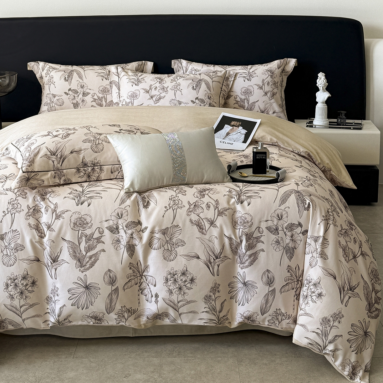 91家纺网 家纺一手货源 找家纺 清雅福2025新款A类全棉磨毛数码印花四件套 叶舒