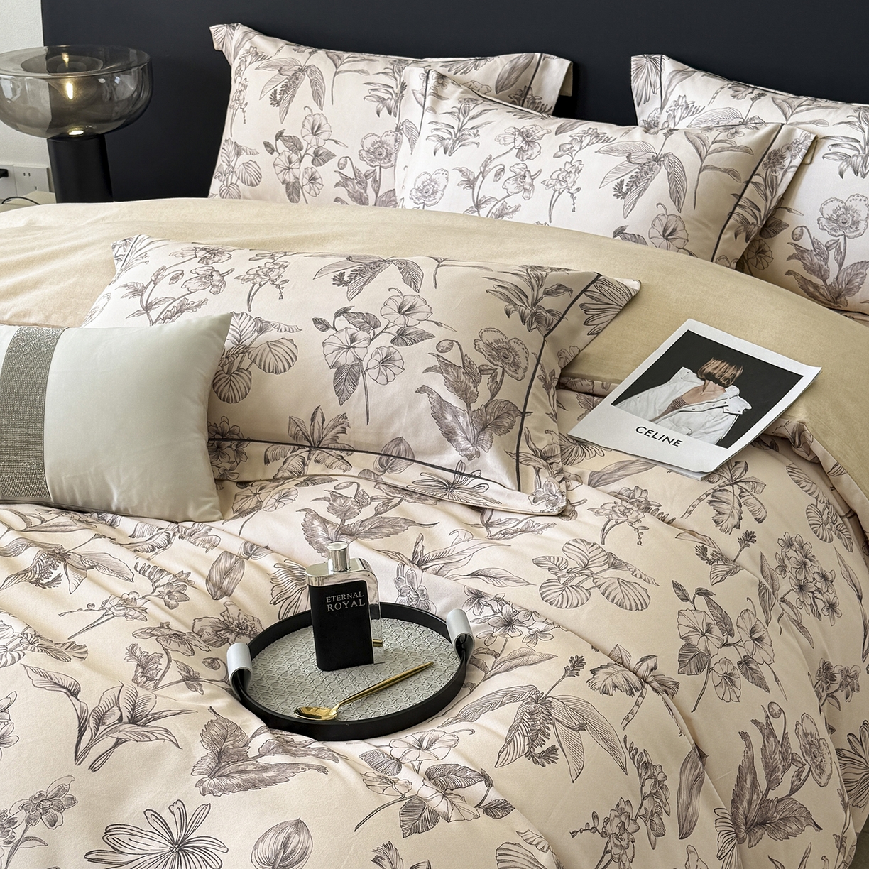 91家纺网 家纺一手货源 找家纺 清雅福2025新款A类全棉磨毛数码印花四件套 叶舒