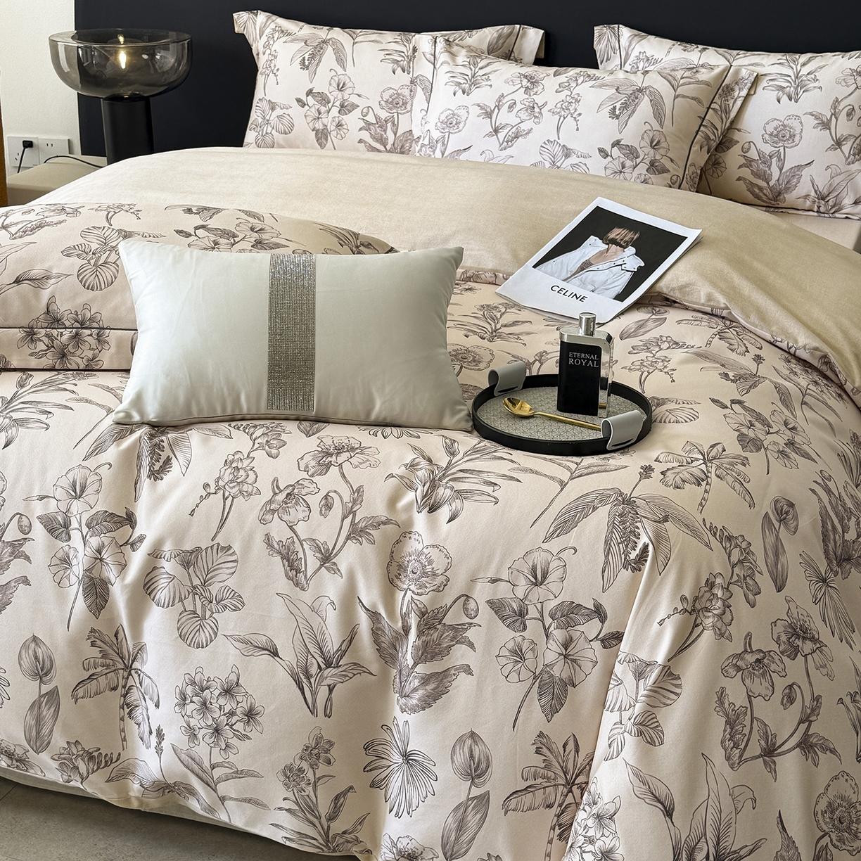 91家纺网 家纺一手货源 找家纺 清雅福2025新款A类全棉磨毛数码印花四件套 叶舒