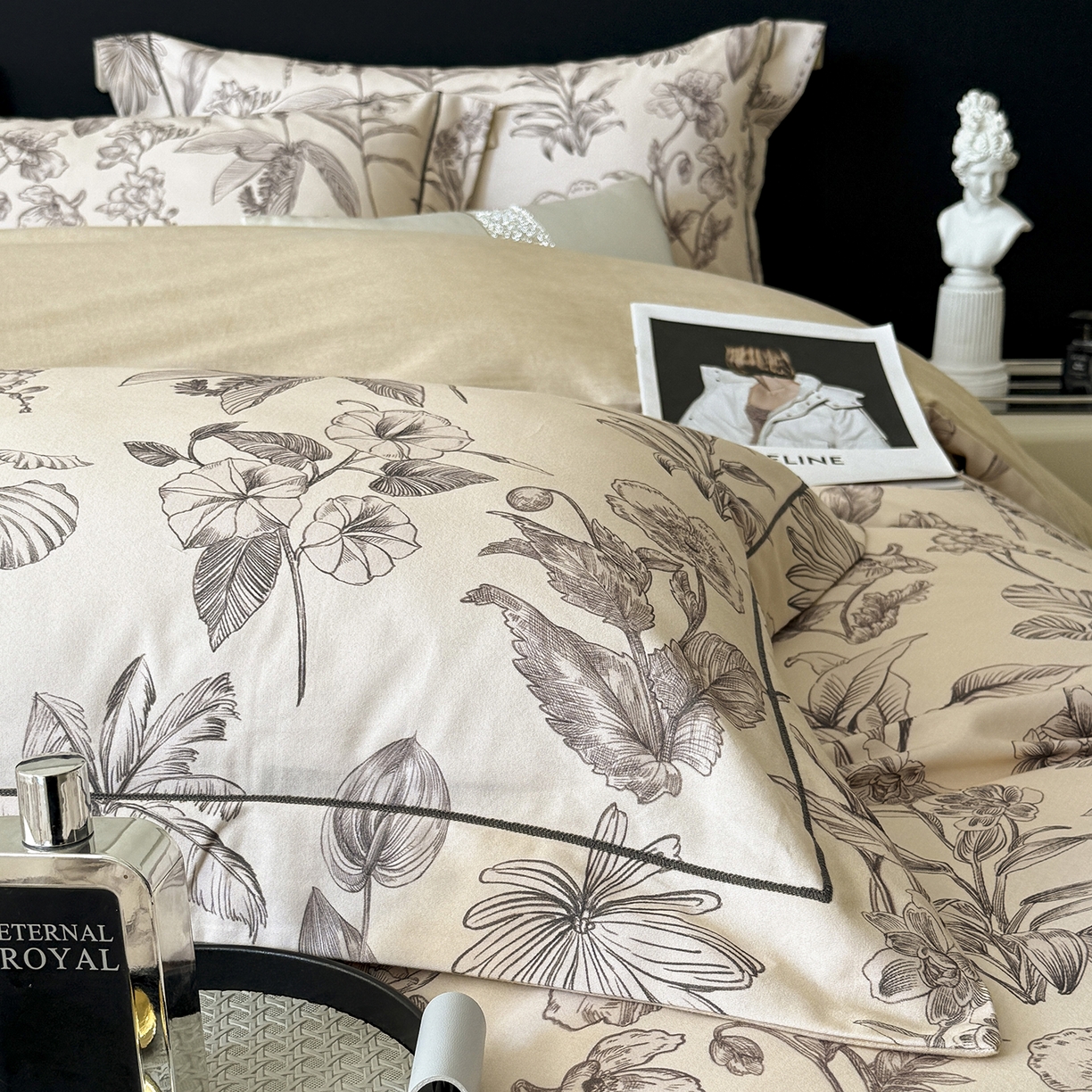 91家纺网 家纺一手货源 找家纺 清雅福2025新款A类全棉磨毛数码印花四件套 叶舒