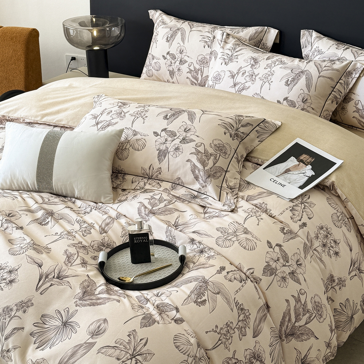 91家纺网 家纺一手货源 找家纺 清雅福2025新款A类全棉磨毛数码印花四件套 叶舒