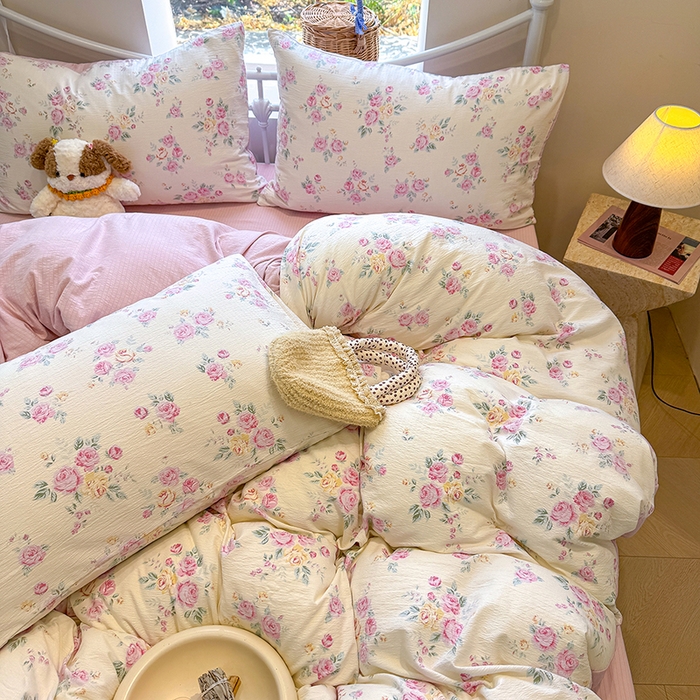 91家纺网 家纺一手货源 找家纺 颜选 2025春夏新款双层纱印花四件套 双层纱花期