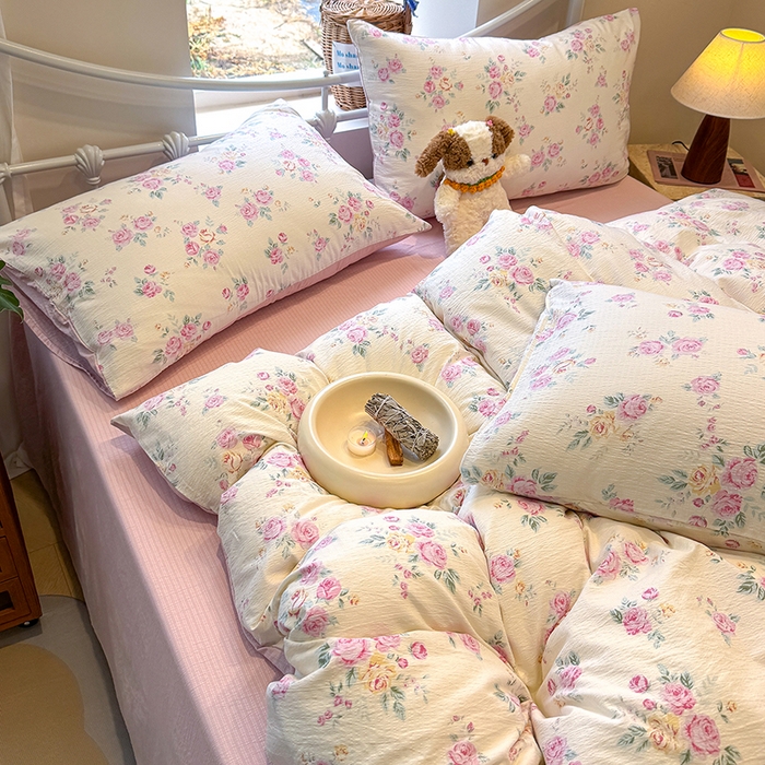 91家纺网 家纺一手货源 找家纺 颜选 2025春夏新款双层纱印花四件套 双层纱花期