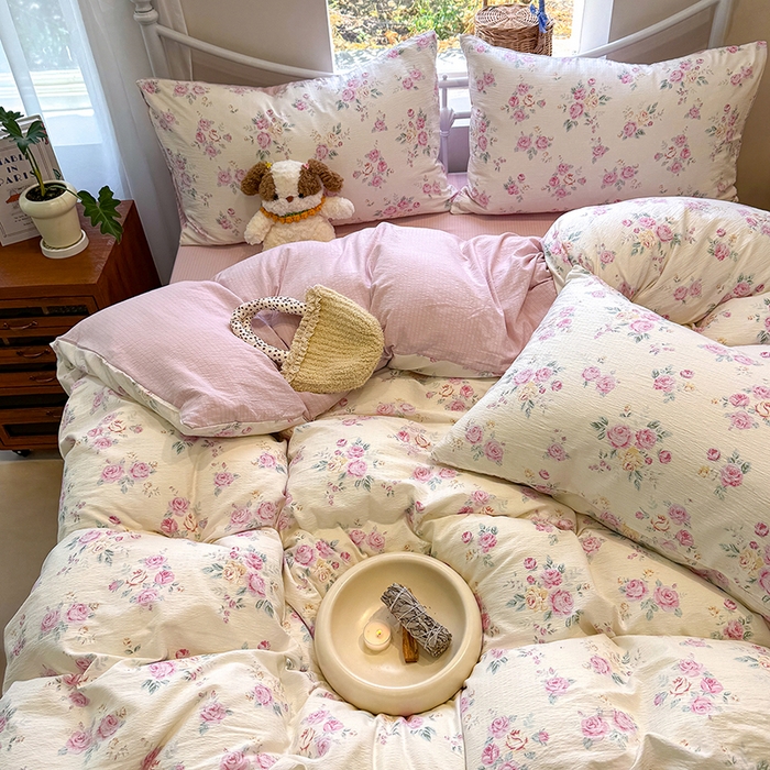 91家纺网 家纺一手货源 找家纺 颜选 2025春夏新款双层纱印花四件套 双层纱花期