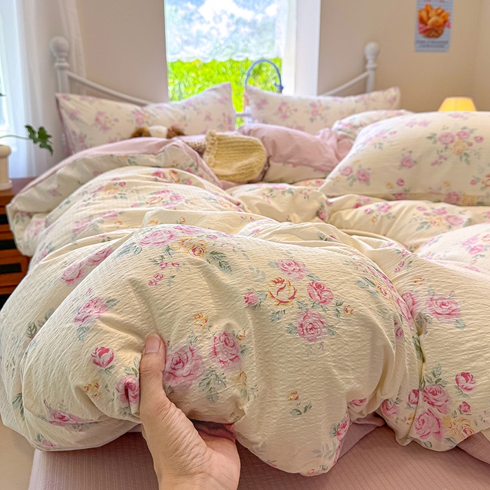 91家纺网 家纺一手货源 找家纺 颜选 2025春夏新款双层纱印花四件套 双层纱花期