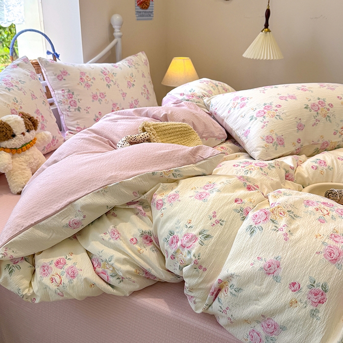 91家纺网 家纺一手货源 找家纺 颜选 2025春夏新款双层纱印花四件套 双层纱花期