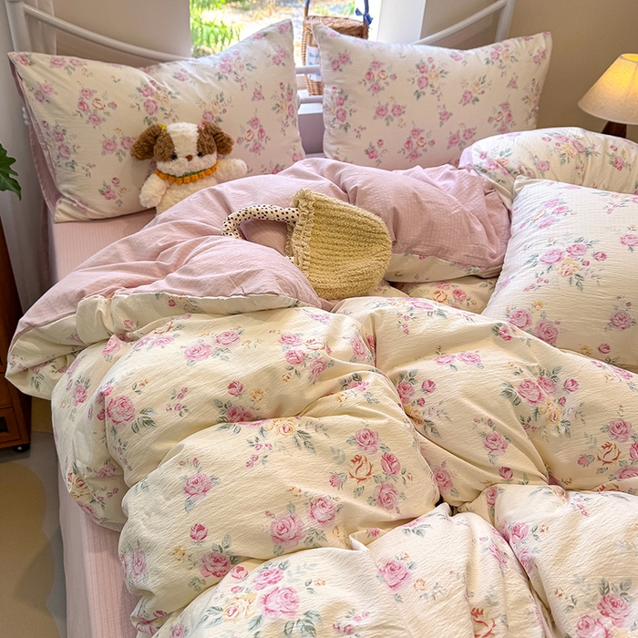 91家纺网 家纺一手货源 找家纺 颜选 2025春夏新款双层纱印花四件套 双层纱花期