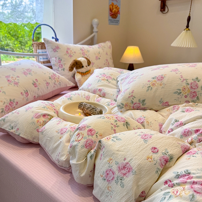 91家纺网 家纺一手货源 找家纺 颜选 2025春夏新款双层纱印花四件套 双层纱花期