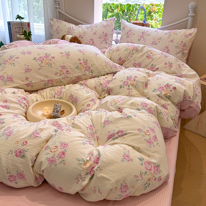 91家纺网 家纺一手货源 找家纺 颜选 2025春夏新款双层纱印花四件套 双层纱花期