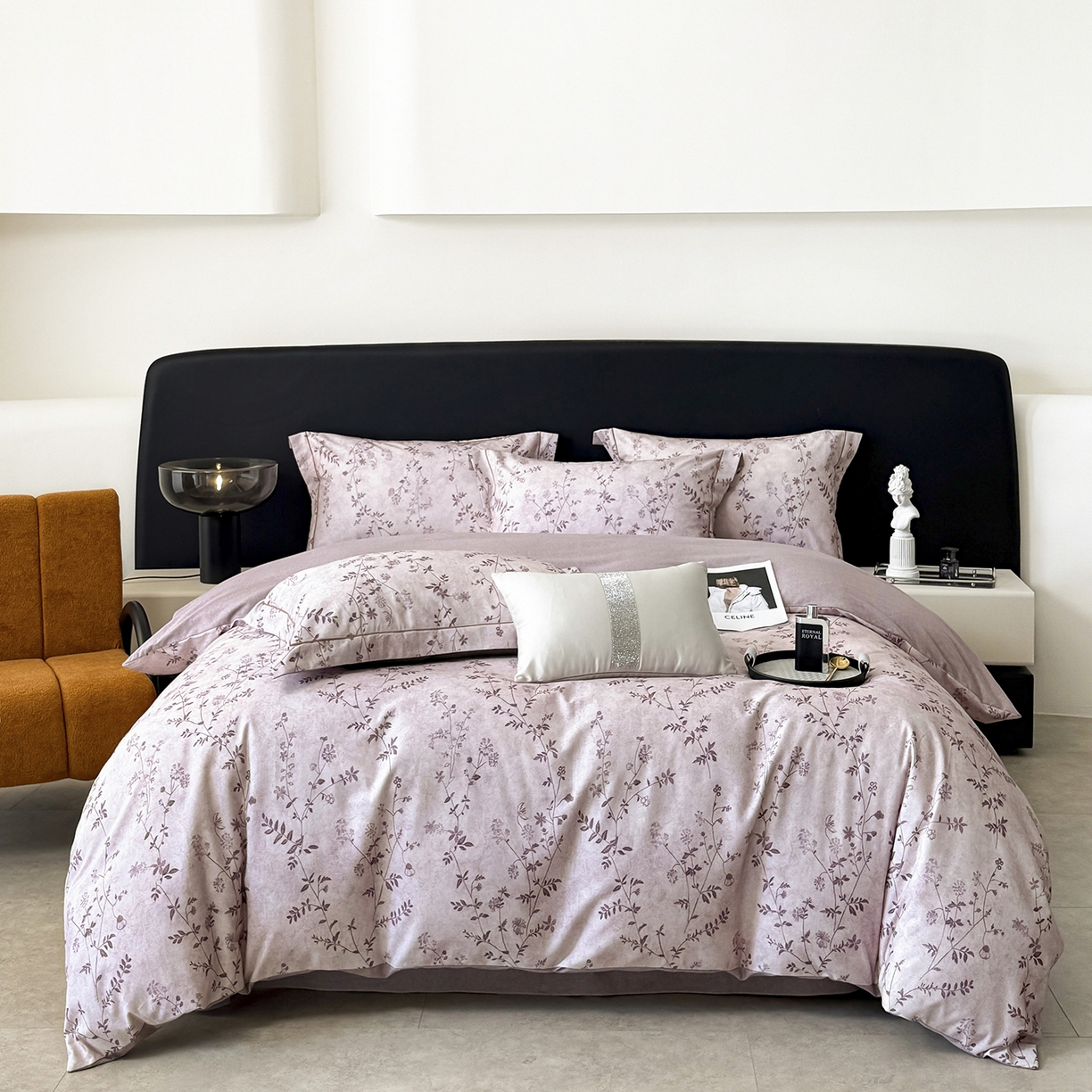 清雅福2025新款A类全棉磨毛数码印花四件套 织梦·粉紫