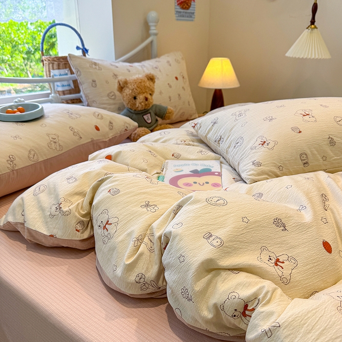 91家纺网 家纺一手货源 找家纺 颜选 2025春夏新款双层纱印花四件套 玩偶幻想曲