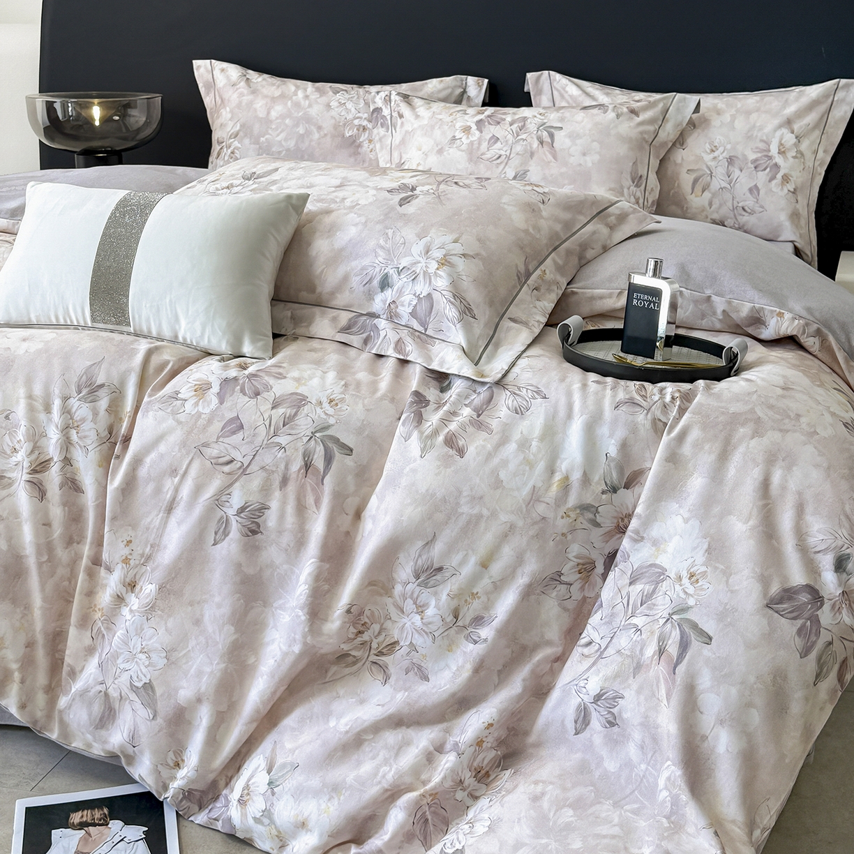 91家纺网 家纺一手货源 找家纺 清雅福2025新款A类全棉磨毛数码印花四件套 栀晓·咖