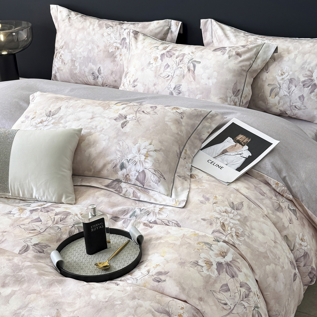 91家纺网 家纺一手货源 找家纺 清雅福2025新款A类全棉磨毛数码印花四件套 栀晓·咖