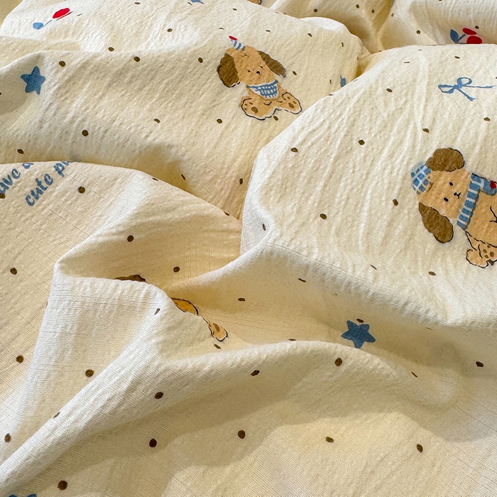 91家纺网 家纺一手货源 找家纺 颜选 2025春夏新款双层纱印花四件套 旺仔小樱桃