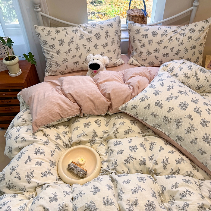 91家纺网 家纺一手货源 找家纺 颜选 2025春夏新款双层纱印花四件套 夏鸣