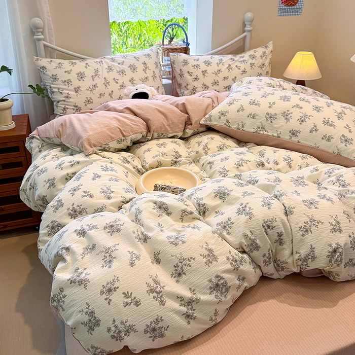 91家纺网 家纺一手货源 找家纺 颜选 2025春夏新款双层纱印花四件套 夏鸣