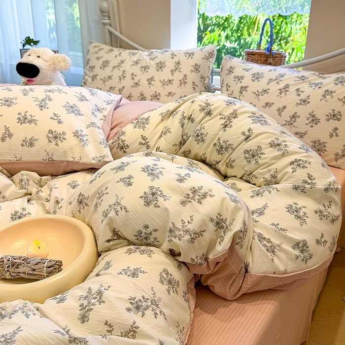 91家纺网 家纺一手货源 找家纺 颜选 2025春夏新款双层纱印花四件套 夏鸣