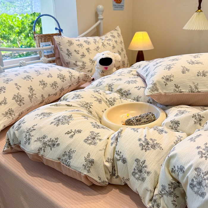 91家纺网 家纺一手货源 找家纺 颜选 2025春夏新款双层纱印花四件套 夏鸣