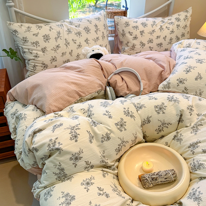 91家纺网 家纺一手货源 找家纺 颜选 2025春夏新款双层纱印花四件套 夏鸣