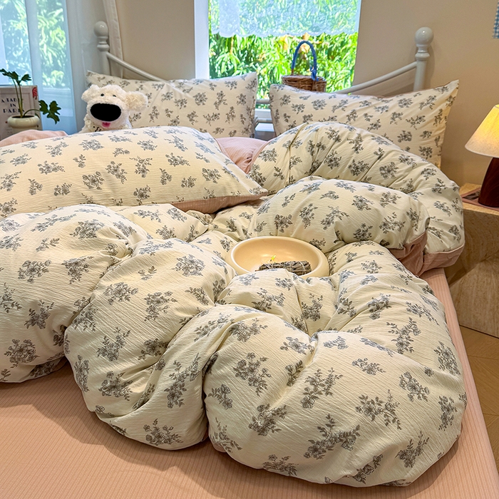 91家纺网 家纺一手货源 找家纺 颜选 2025春夏新款双层纱印花四件套 夏鸣