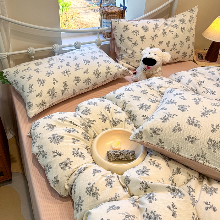 91家纺网 家纺一手货源 找家纺 颜选 2025春夏新款双层纱印花四件套 夏鸣