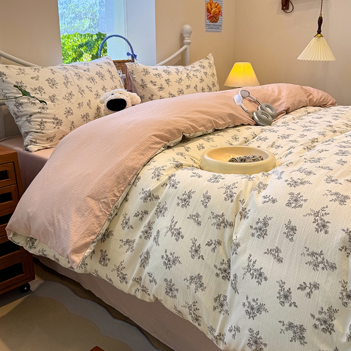 91家纺网 家纺一手货源 找家纺 颜选 2025春夏新款双层纱印花四件套 夏鸣