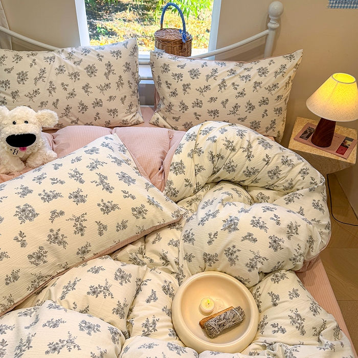 91家纺网 家纺一手货源 找家纺 颜选 2025春夏新款双层纱印花四件套 夏鸣