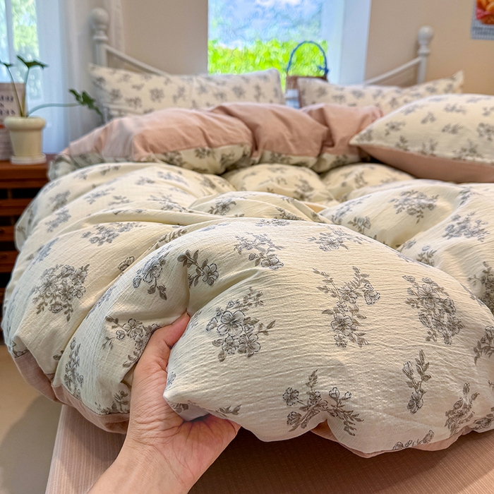 91家纺网 家纺一手货源 找家纺 颜选 2025春夏新款双层纱印花四件套 夏鸣