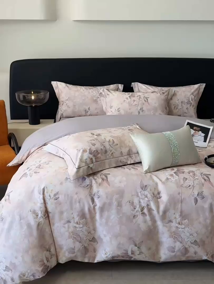 91家纺网 家纺一手货源 找家纺 清雅福2025新款A类全棉磨毛数码印花四件套 栀晓·咖