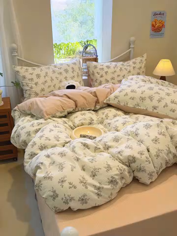 91家纺网 家纺一手货源 找家纺 颜选 2025春夏新款双层纱印花四件套 夏鸣