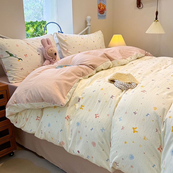 91家纺网 家纺一手货源 找家纺 颜选 2025春夏新款双层纱印花四件套 星月