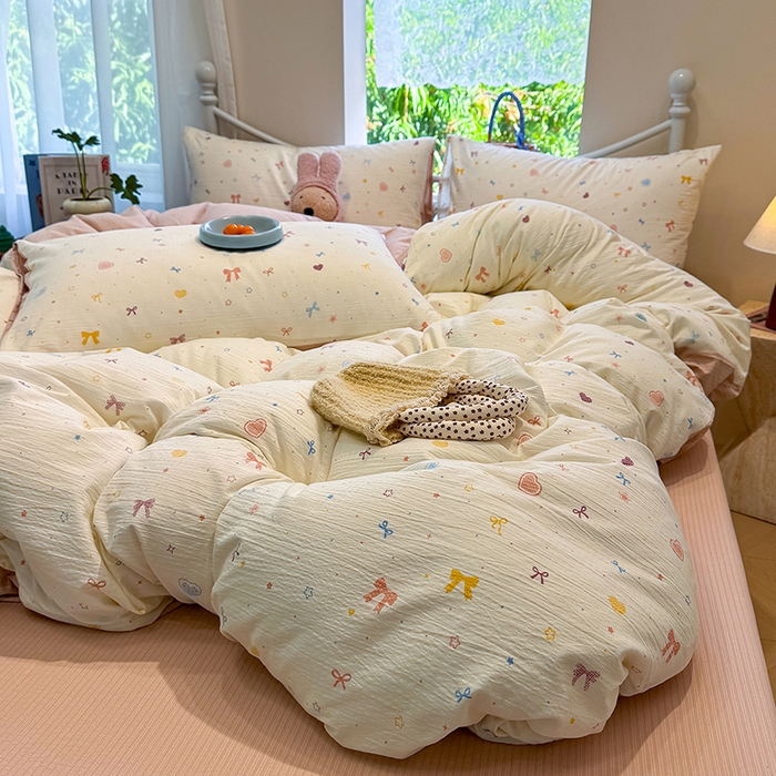 91家纺网 家纺一手货源 找家纺 颜选 2025春夏新款双层纱印花四件套 星月