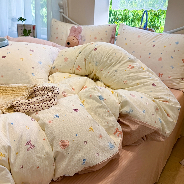 91家纺网 家纺一手货源 找家纺 颜选 2025春夏新款双层纱印花四件套 星月