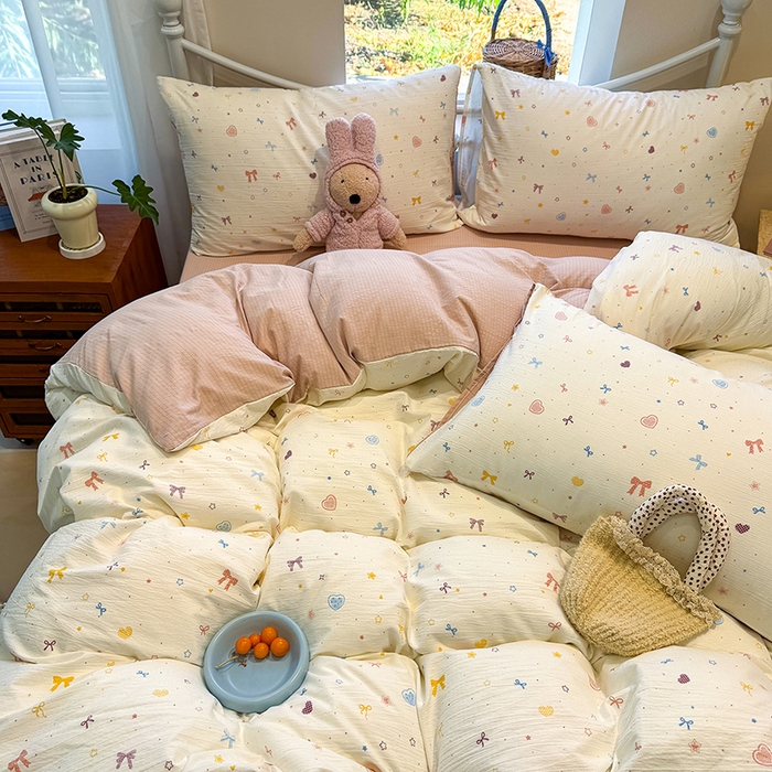 91家纺网 家纺一手货源 找家纺 颜选 2025春夏新款双层纱印花四件套 星月