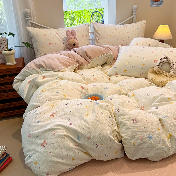 91家纺网 家纺一手货源 找家纺 颜选 2025春夏新款双层纱印花四件套 星月