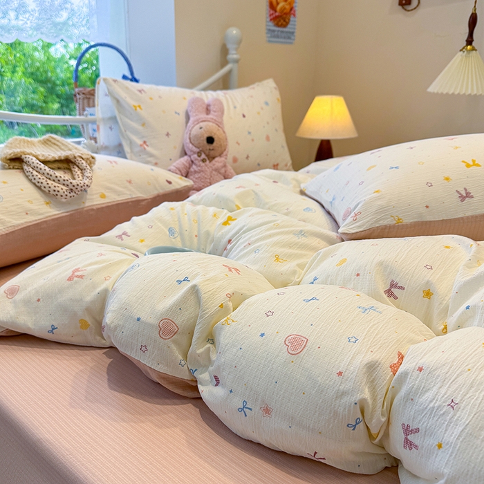 91家纺网 家纺一手货源 找家纺 颜选 2025春夏新款双层纱印花四件套 星月