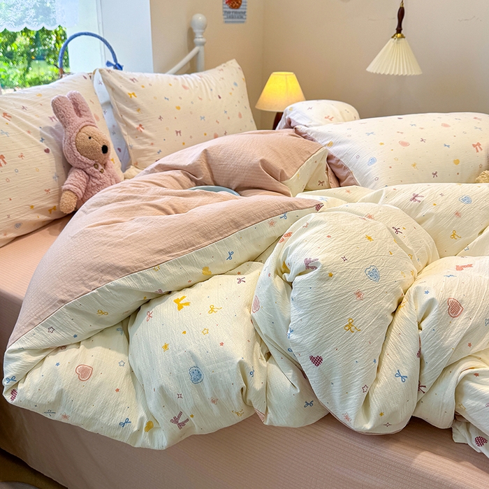 91家纺网 家纺一手货源 找家纺 颜选 2025春夏新款双层纱印花四件套 星月