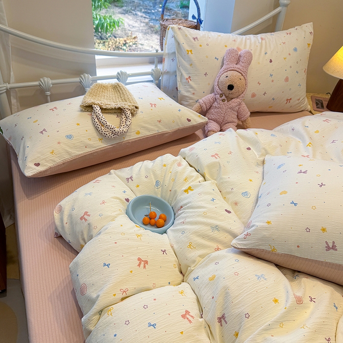 91家纺网 家纺一手货源 找家纺 颜选 2025春夏新款双层纱印花四件套 星月