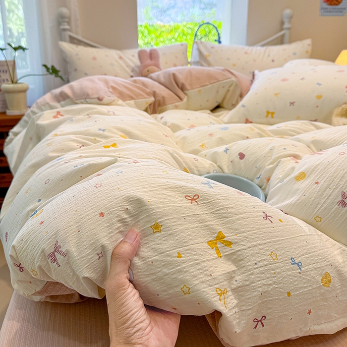 91家纺网 家纺一手货源 找家纺 颜选 2025春夏新款双层纱印花四件套 星月