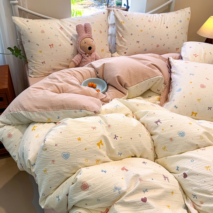 91家纺网 家纺一手货源 找家纺 颜选 2025春夏新款双层纱印花四件套 星月