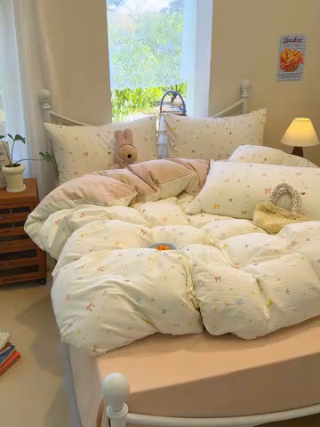 91家纺网 家纺一手货源 找家纺 颜选 2025春夏新款双层纱印花四件套 星月