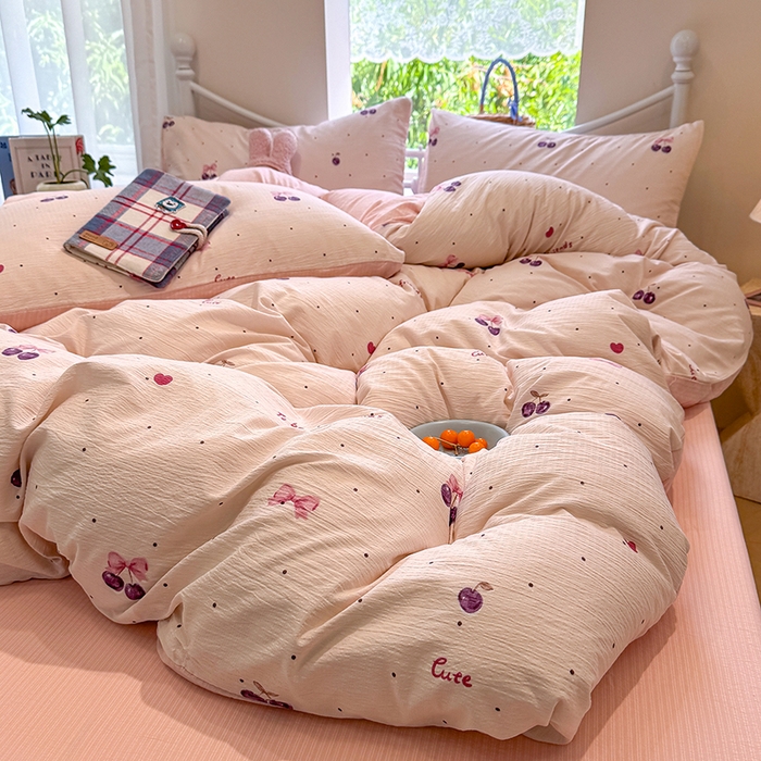 91家纺网 家纺一手货源 找家纺 颜选 2025春夏新款双层纱印花四件套 樱桃