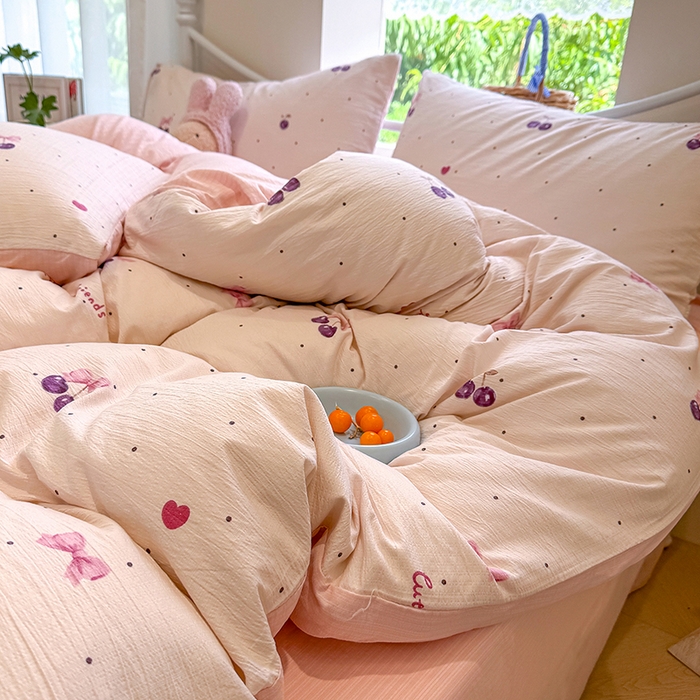 91家纺网 家纺一手货源 找家纺 颜选 2025春夏新款双层纱印花四件套 樱桃