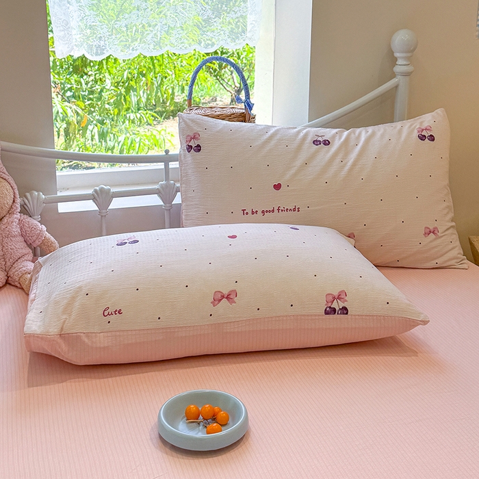 91家纺网 家纺一手货源 找家纺 颜选 2025春夏新款双层纱印花四件套 樱桃