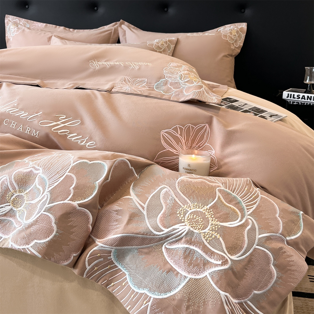 91家纺网 家纺一手货源 找家纺 笙意家纺 2025新款A类全棉磨毛刺绣四件套-秘境系列 秘境-热带棕+沙丘棕