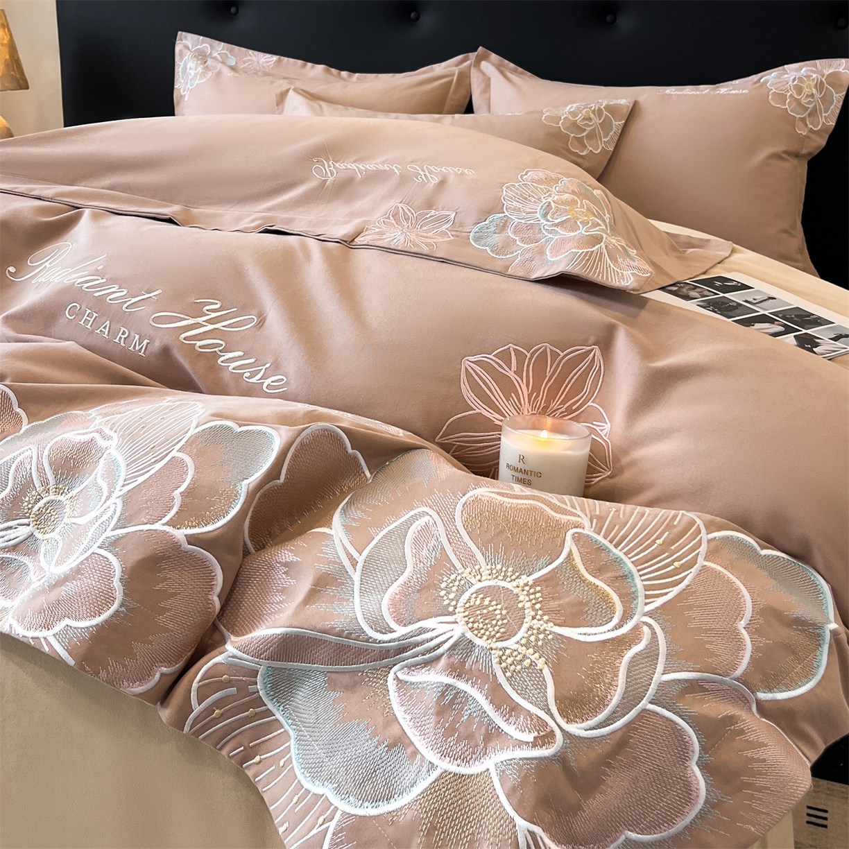 91家纺网 家纺一手货源 找家纺 笙意家纺 2025新款A类全棉磨毛刺绣四件套-秘境系列 秘境-热带棕+沙丘棕