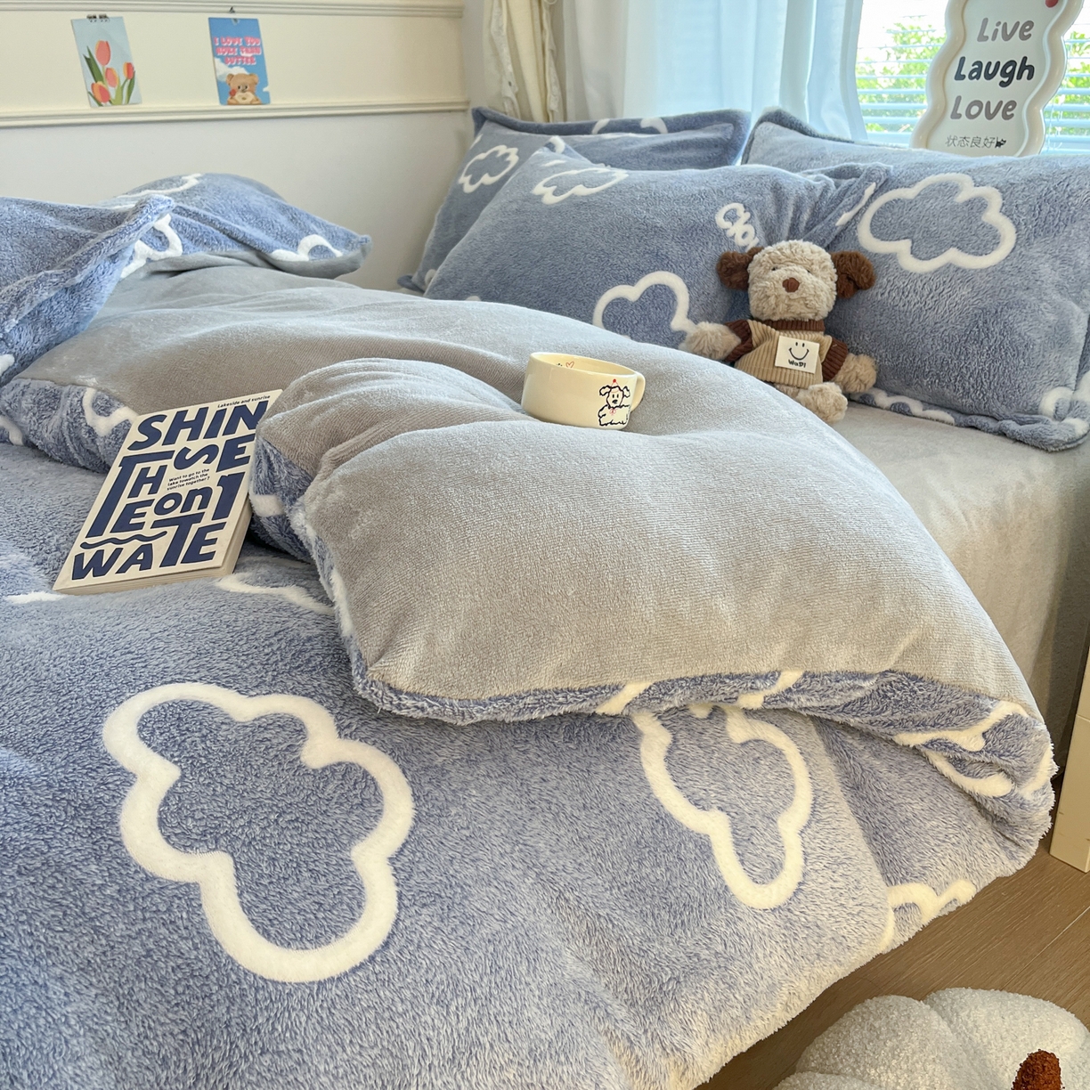 91家纺网 家纺一手货源 找家纺 川悦生活 2025新款立体雪花绒印花大床四件套系列一场景二 奶味云朵