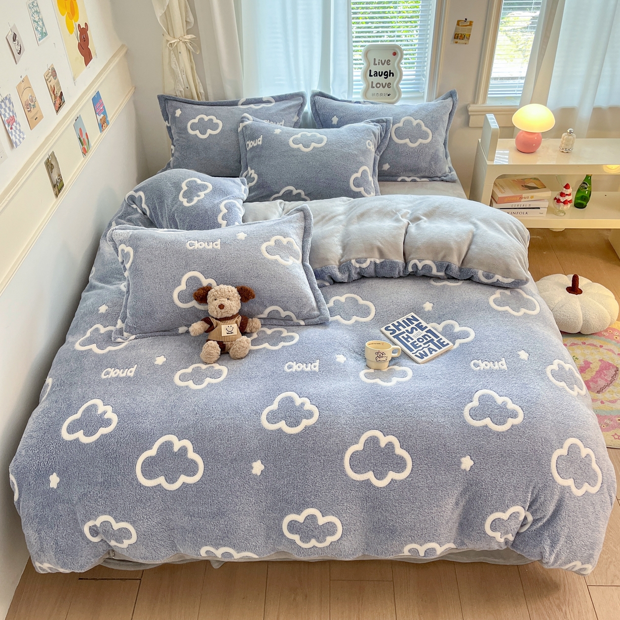 91家纺网 家纺一手货源 找家纺 川悦生活 2025新款立体雪花绒印花大床四件套系列一场景二 奶味云朵