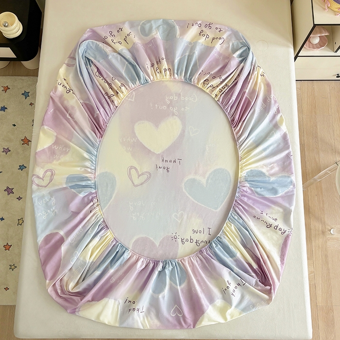 91家纺网 家纺一手货源 找家纺 2025新款全棉纯棉印花单床笠 床笠单件 爱心记忆