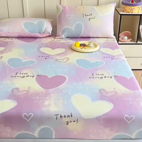 91家纺网 家纺一手货源 找家纺 2025新款全棉纯棉印花单床笠 床笠单件 爱心记忆